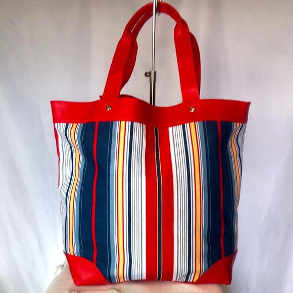 LANCÔME red, white, and blue striped cloth tote. - Picture 5 of 11